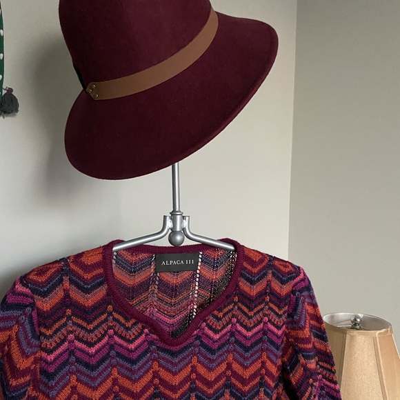 Multicolor Chevron Baby Alpaca Wool Sweater Sz M - Picture 7 of 7